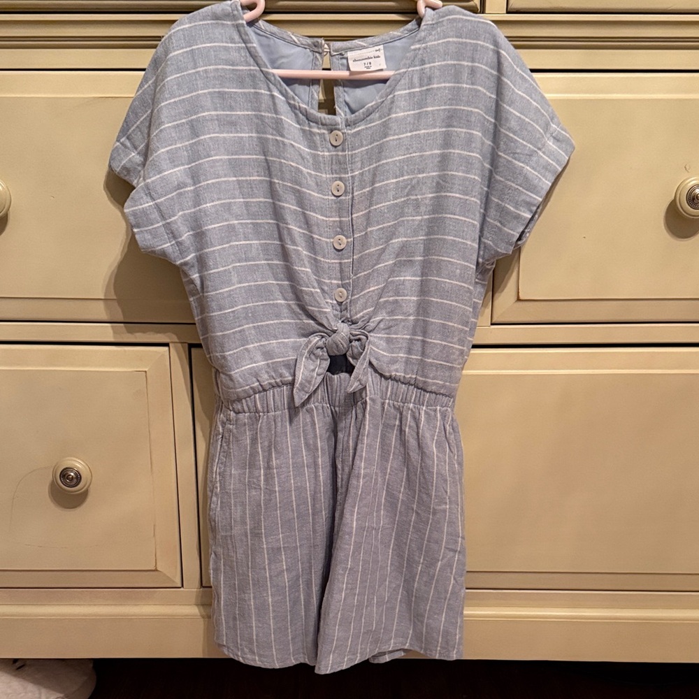 abercrombie kids Light Blue & White Striped One-Piece Romper